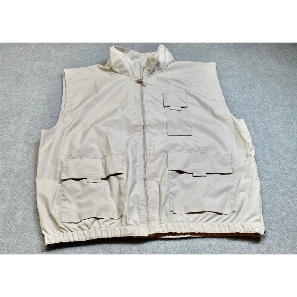 Generra Sport Utility Vest Men Large Tan Full Zip Mesh Lined Cargo Pockets